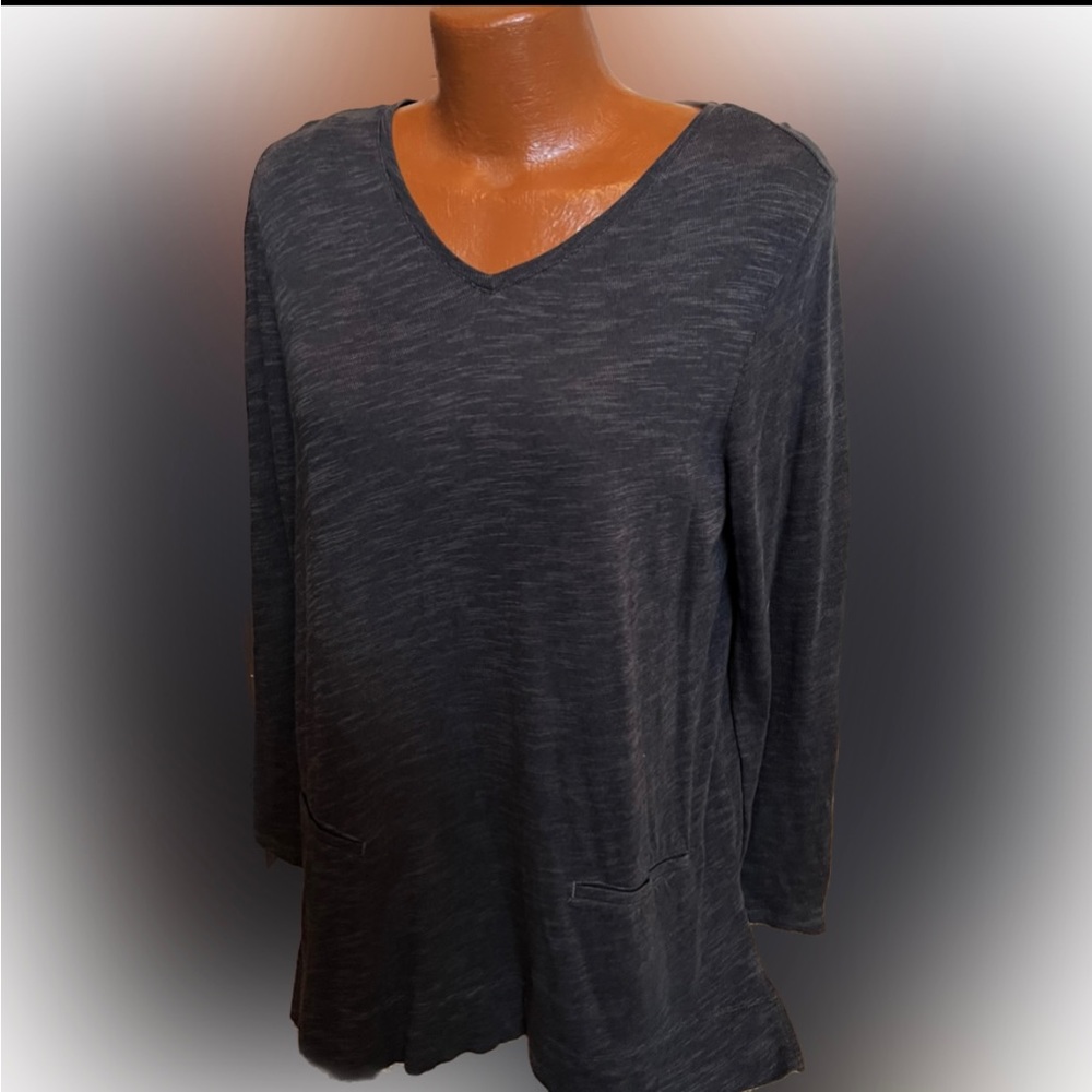 J Jill textured cotton tunic pockets NWOT charcoal slub cotton L 💕